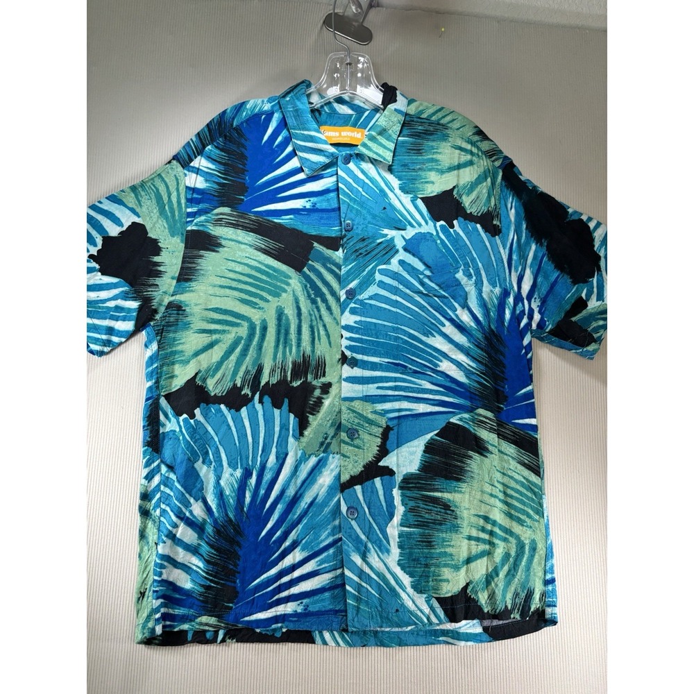 Vintage Jams World Honolulu"Palmer" Men's Medium Rayon Hawaiian Aloha Shirt Blue